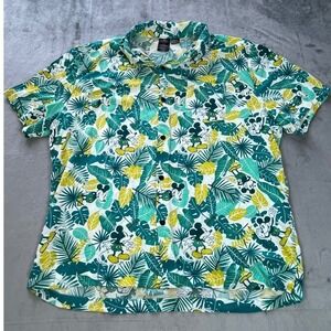Disney Mickey Mouse Tropical Leaf Print Button Up Shirt Men's 3XL